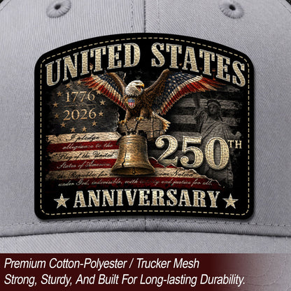 US 250th Anniversary Trucker Hat Statue of Liberty Bell Eagle Patriotic Mesh Cap