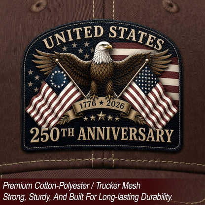 Leather Patch Hat United States 250th Anniversary Patriotic Mesh Back Summer Cap