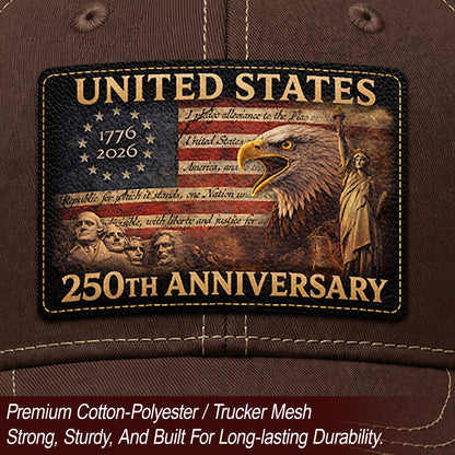 United States 250th Anniversary Leather Patch Hat Patriotic Eagle Mesh Trucker Cap