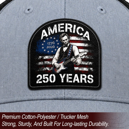Lincoln Guitar Patch Patriotic Trucker Cap - Premium Mesh Back Hat for USA Anniversary 1776-2026