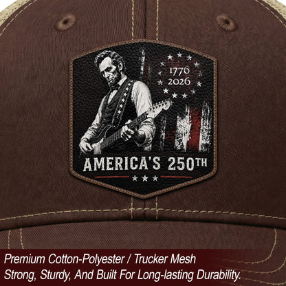 Lincoln Guitar 250th Anniversary Brown Hat 1776-2026 USA Patriotic Trucker Cap