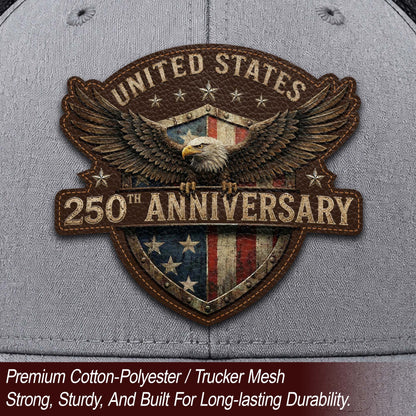 Leather Patch Hat US 250th Anniversary Trucker Cap Patriotic American Eagle Mesh Hat