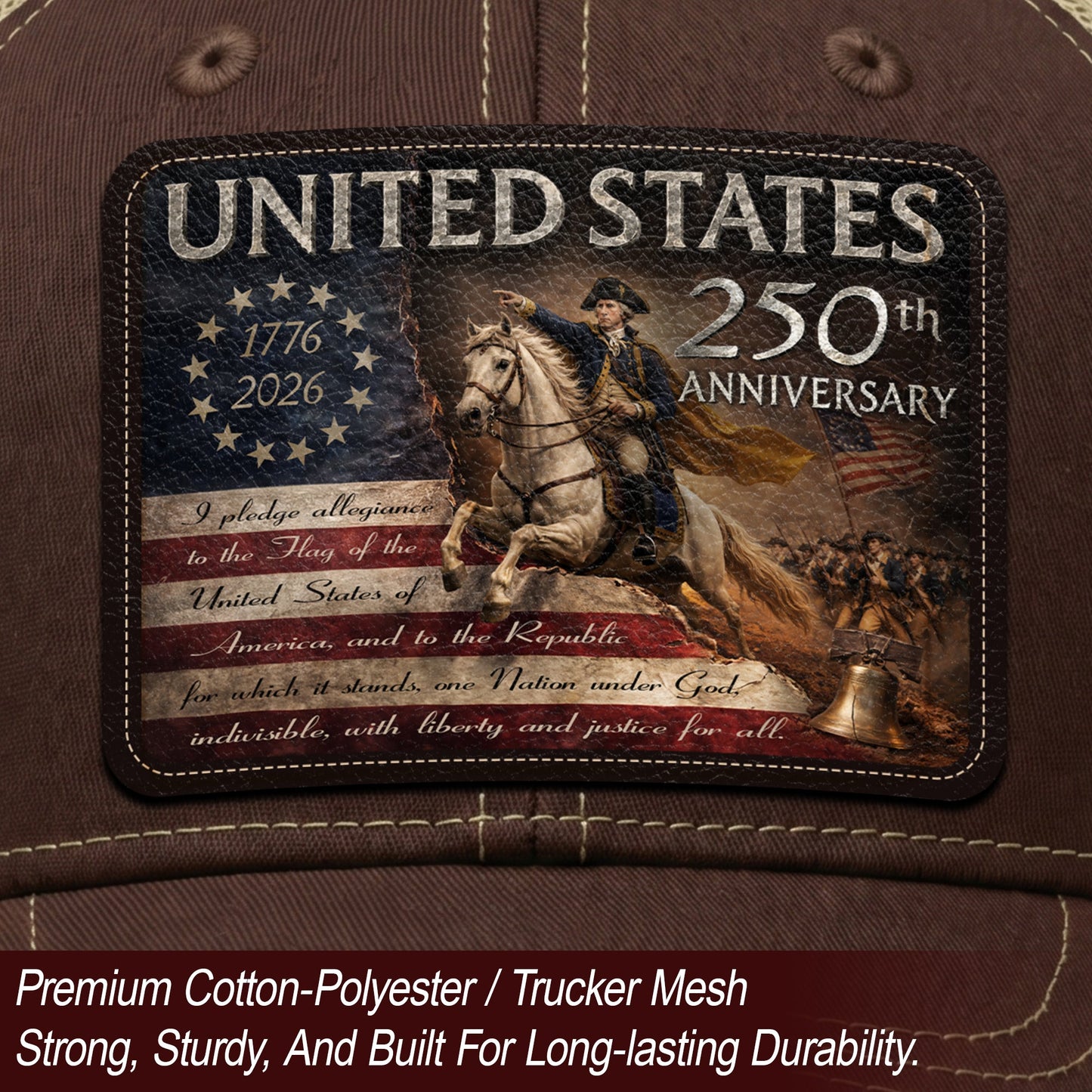 Leather Patch Hat US 250th Anniversary Trucker Cap George Washington Patriotic Hat