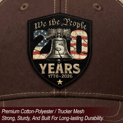 Leather Patch Hat 250 Years 1776 2026 Liberty Bell Trucker Cap Patriotic US Mesh Hat