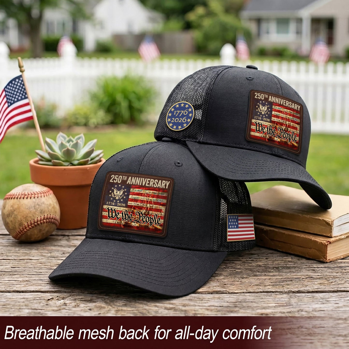 US 250th Anniversary Leather Patch Hat We The People Constitution Trucker Cap