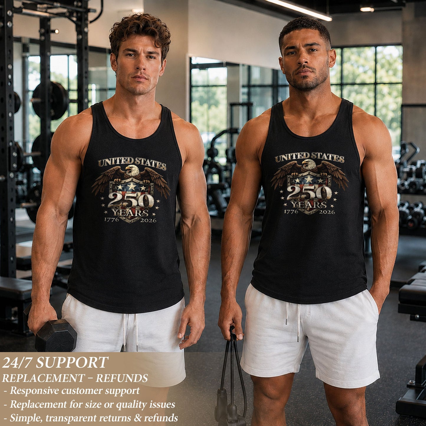 United States 1776-2026 Men Tank Top Patriotic 250 Years Bald Eagle American Flag Shield Shirt