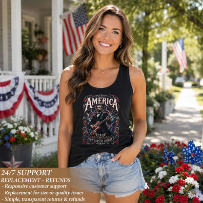 Lincoln Women Tank Top 250 Years of Liberty Patriotic USA Rock Guitarist History Shirt