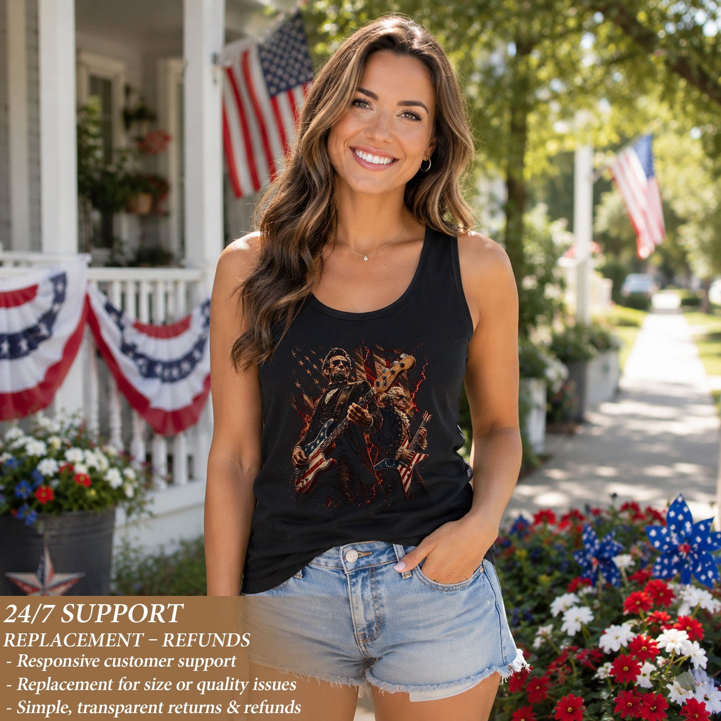 Lincoln Women Tank Top Patriotic Presidents Rock Guitarist US Flag Founding Fathers Shirt