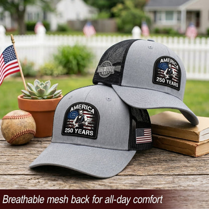 Lincoln Guitar Patch Patriotic Trucker Cap - Premium Mesh Back Hat for USA Anniversary 1776-2026