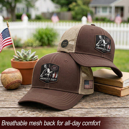 Lincoln Guitar 250th Anniversary Brown Hat 1776-2026 USA Patriotic Trucker Cap