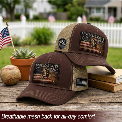 Leather Patch Hat US 250th Anniversary Trucker Cap George Washington Patriotic Hat
