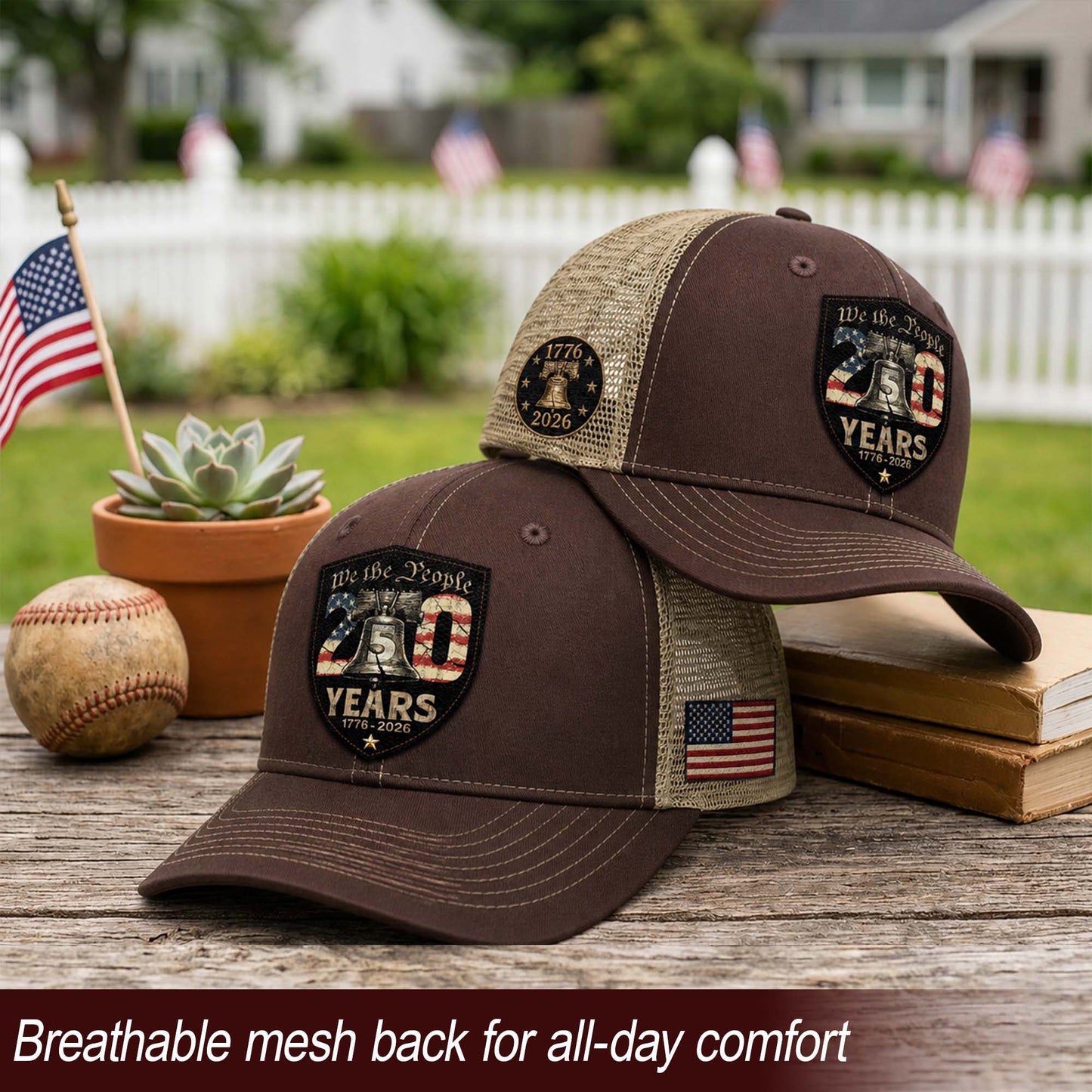 Leather Patch Hat 250 Years 1776 2026 Liberty Bell Trucker Cap Patriotic US Mesh Hat