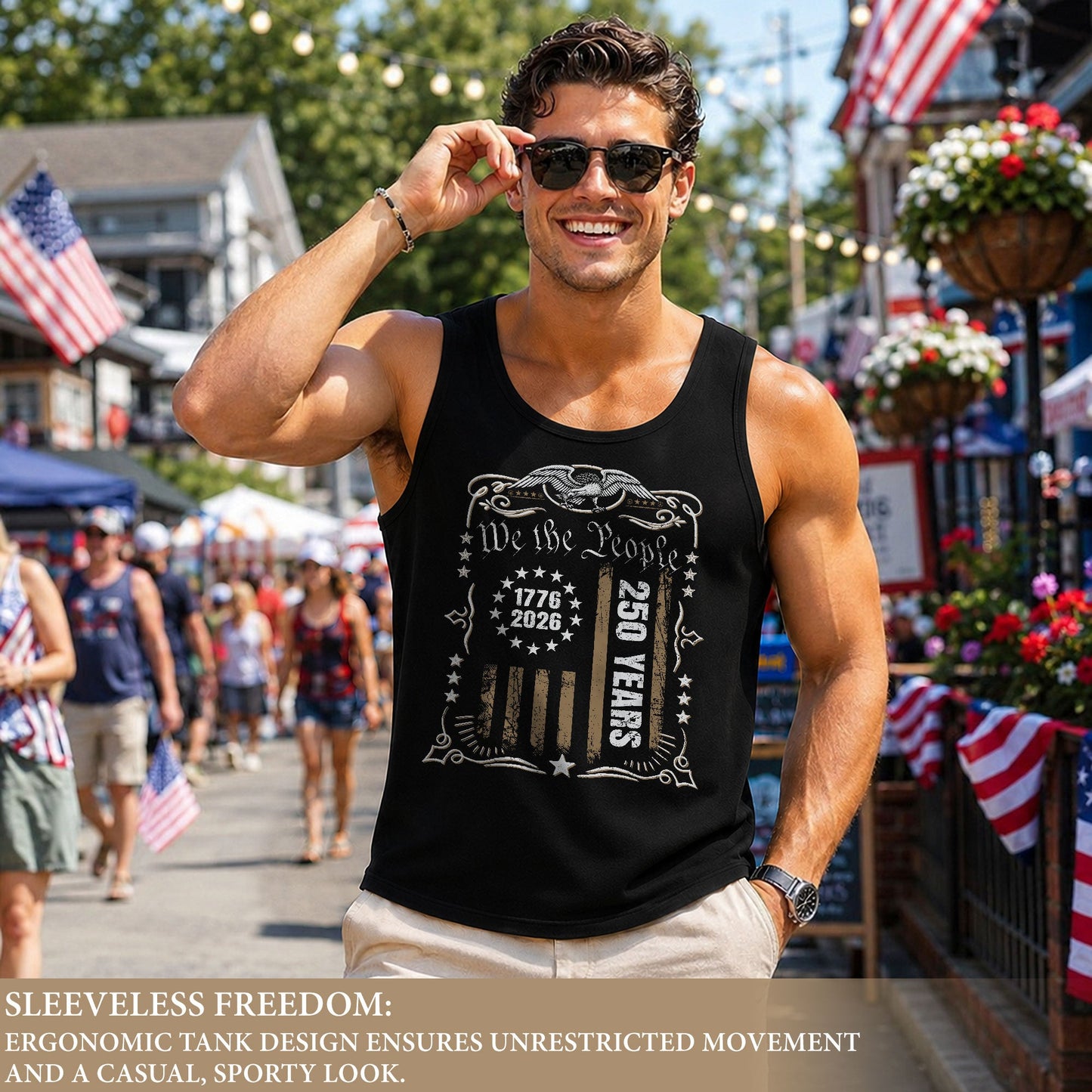We The People Flag Tank Top 1776-2026 Patriotic Vintage Men Graphic Shirt