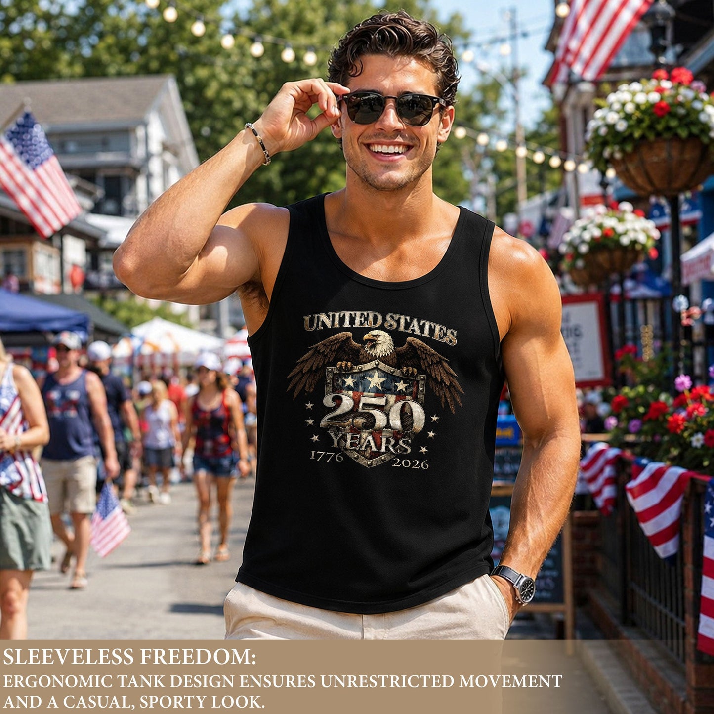 United States 1776-2026 Men Tank Top Patriotic 250 Years Bald Eagle American Flag Shield Shirt