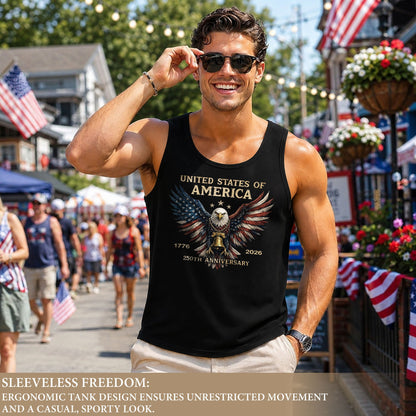 Men Tank Top Patriotic Bald Eagle Liberty Bell 1776-2026 250th Anniversary Flag Wings Vest