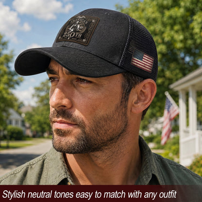 Lincoln Leather Patch Hat America's 250th Anniversary 1776-2026 Patriotic Trucker Cap