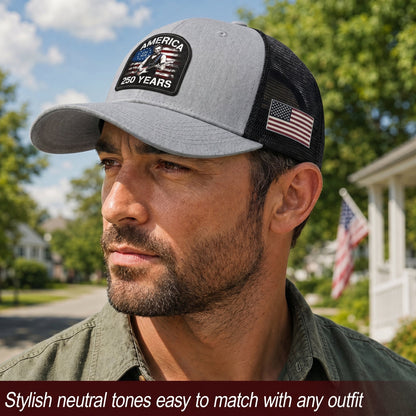Lincoln Guitar Patch Patriotic Trucker Cap - Premium Mesh Back Hat for USA Anniversary 1776-2026