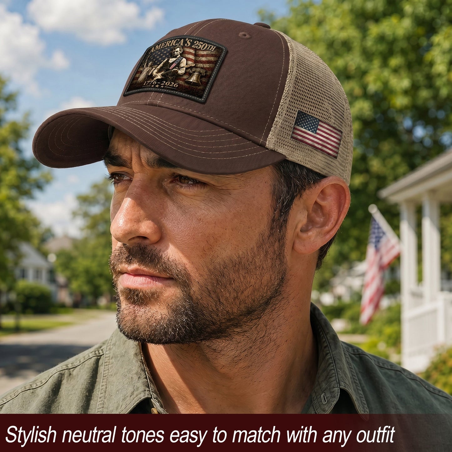 Brown Lincoln Statue Liberty 250th Anniversary Hat 1776-2026 Patriotic Trucker Cap