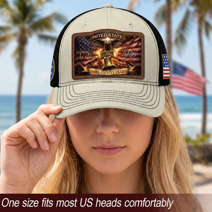 US 250th Anniversary Leather Patch Hat Liberty Bell Eagle Off White Trucker Cap