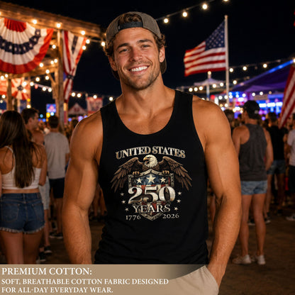 United States 1776-2026 Men Tank Top Patriotic 250 Years Bald Eagle American Flag Shield Shirt