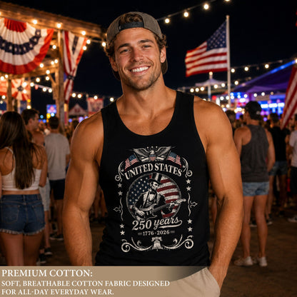 250 Years Freedom Lincoln Guitar Tank Top Men Patriotic Vintage Independence Day Shirt