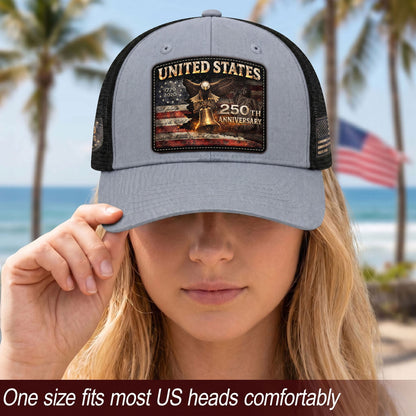 United States 250th Anniversary Leather Patch Hat Patriotic Eagle Bell Mesh Cap