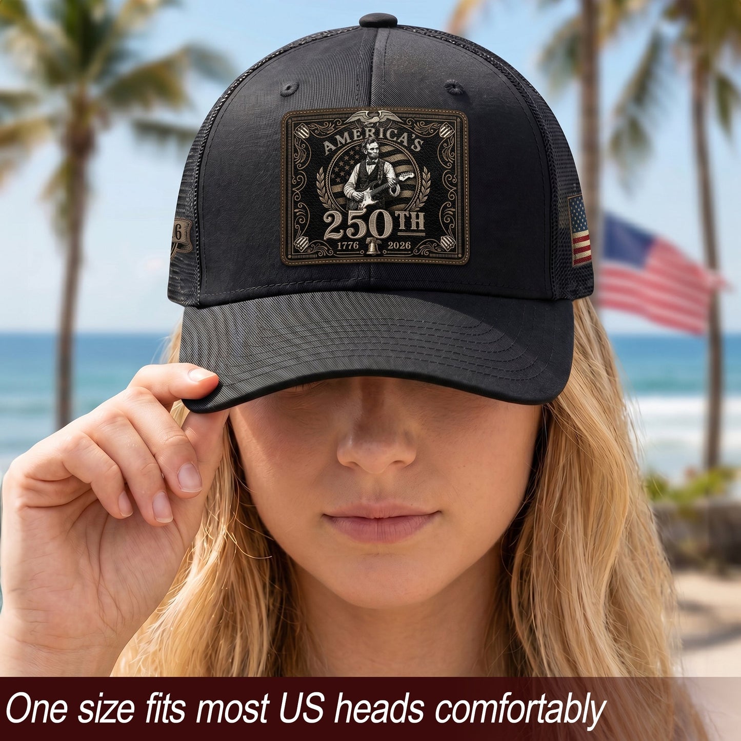 Lincoln Leather Patch Hat America's 250th Anniversary 1776-2026 Patriotic Trucker Cap