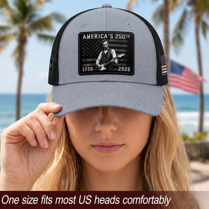 Grey Lincoln Guitar Anniversary Hat 1776-2026 Patriotic Trucker Cap - Iconic Design