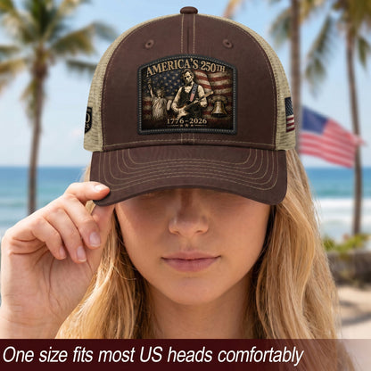 Brown Lincoln Statue Liberty 250th Anniversary Hat 1776-2026 Patriotic Trucker Cap