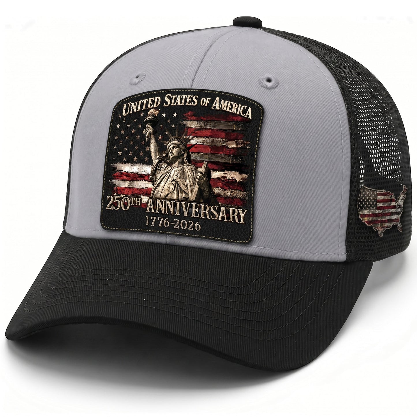 United States 1776-2026 Leather Patch Cap Patriotic Statue of Liberty Mesh Hat