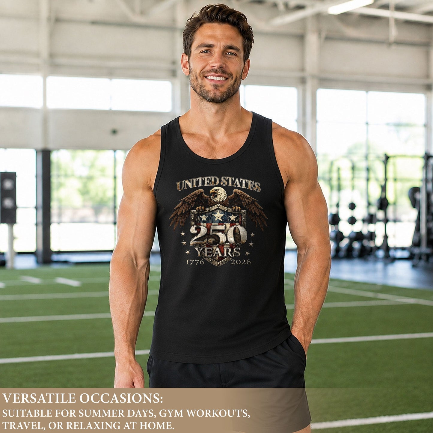 United States 1776-2026 Men Tank Top Patriotic 250 Years Bald Eagle American Flag Shield Shirt