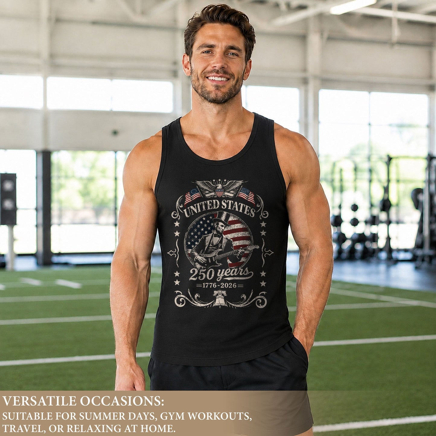 250 Years Freedom Lincoln Guitar Tank Top Men Patriotic Vintage Independence Day Shirt