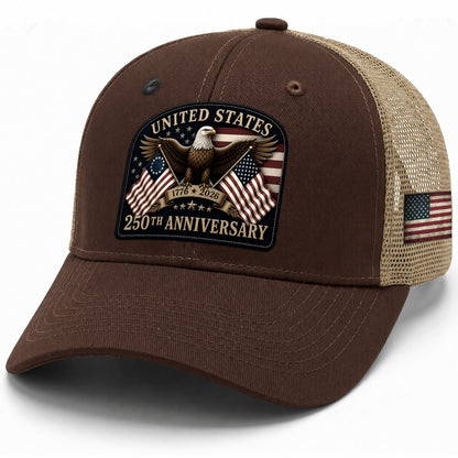 Leather Patch Hat United States 250th Anniversary Patriotic Mesh Back Summer Cap