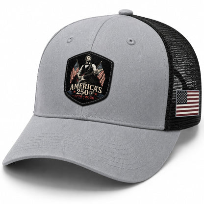 Leather Patch Hat Abraham Lincoln Guitar Flag Cap Patriotic 1776-2026 Anniversary Gift