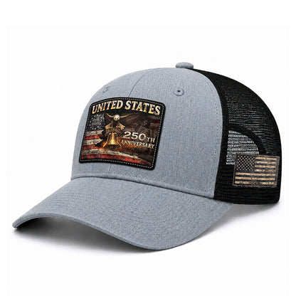 United States 250th Anniversary Leather Patch Hat Patriotic Eagle Bell Mesh Cap