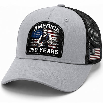 Lincoln Guitar Patch Patriotic Trucker Cap - Premium Mesh Back Hat for USA Anniversary 1776-2026