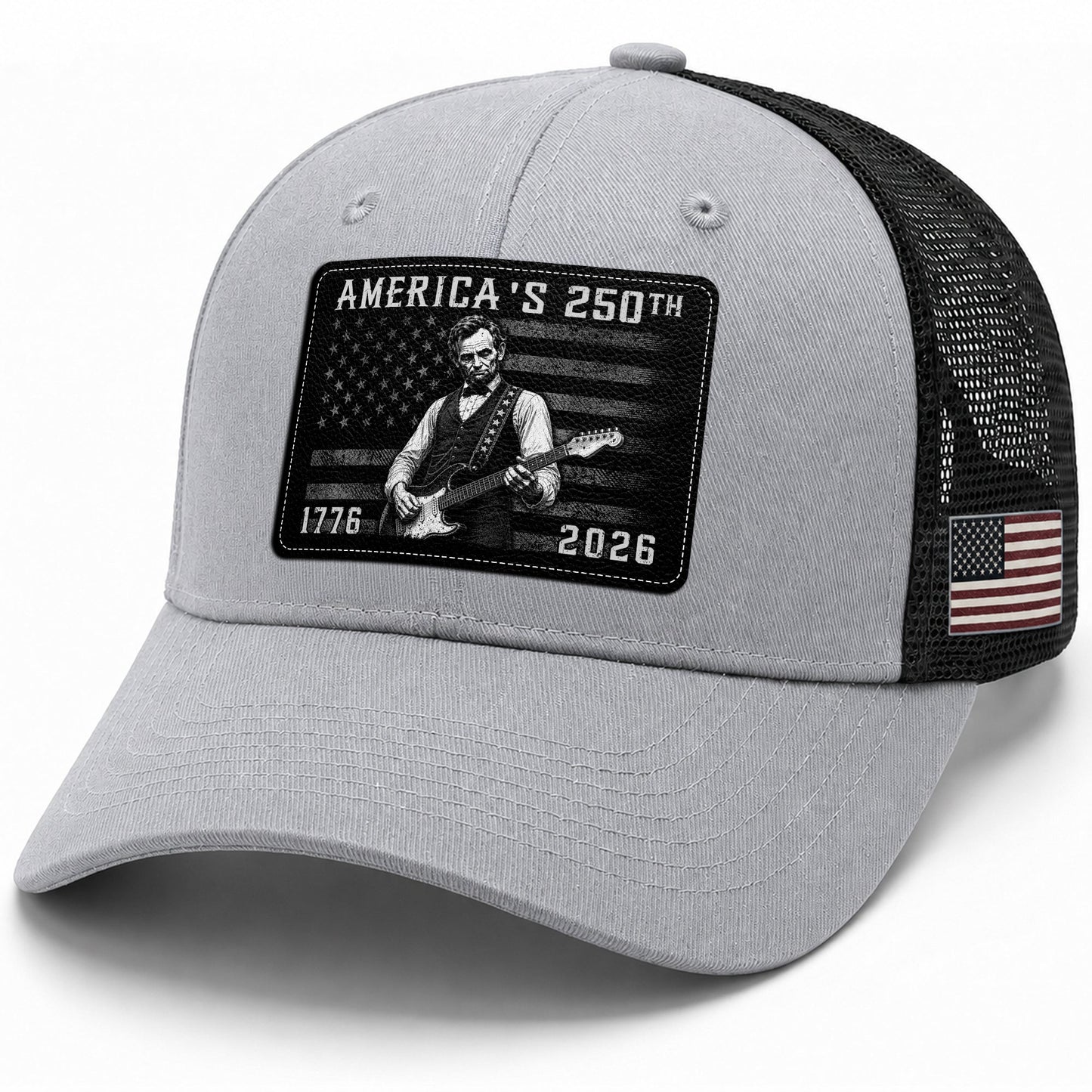 Grey Lincoln Guitar Anniversary Hat 1776-2026 Patriotic Trucker Cap - Iconic Design