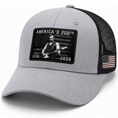 Grey Lincoln Guitar Anniversary Hat 1776-2026 Patriotic Trucker Cap - Iconic Design
