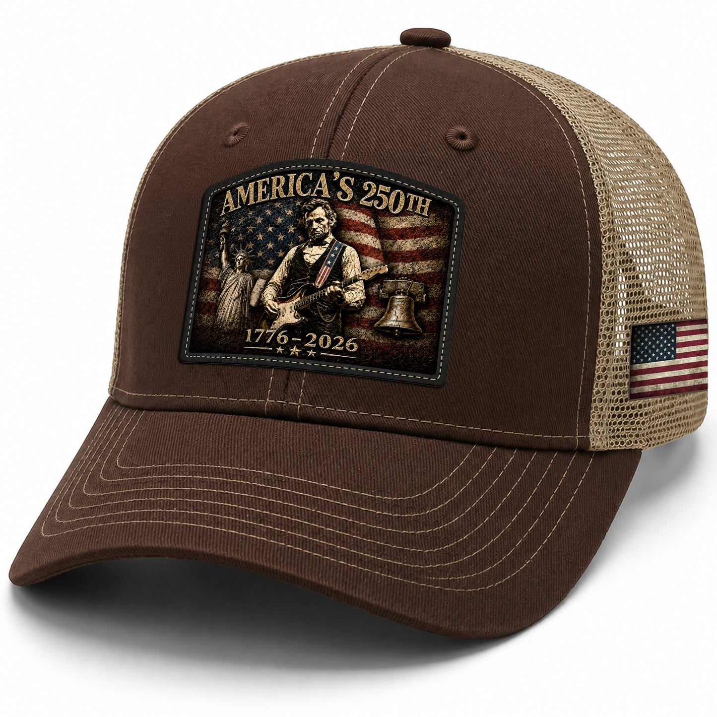 Brown Lincoln Statue Liberty 250th Anniversary Hat 1776-2026 Patriotic Trucker Cap
