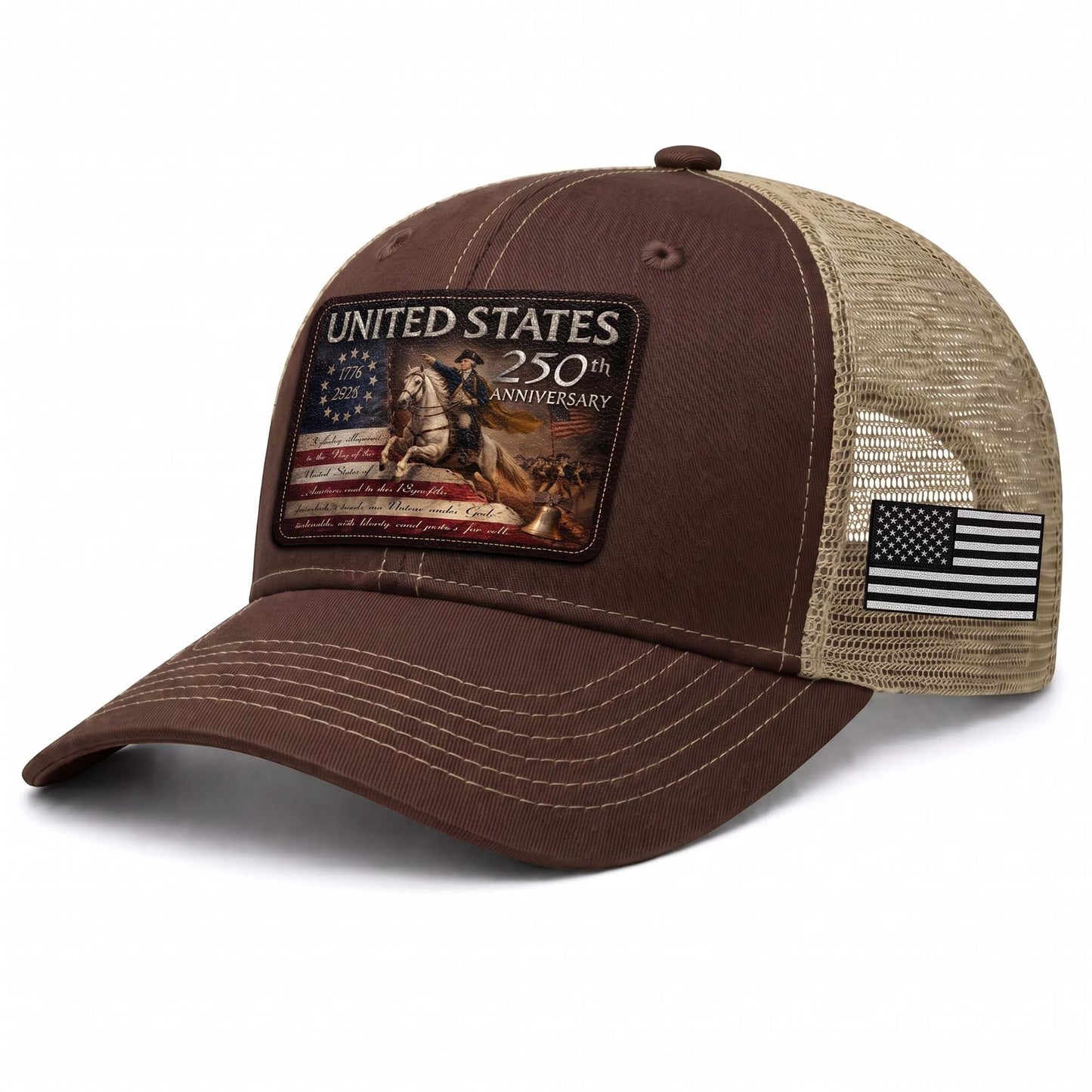 Leather Patch Hat US 250th Anniversary Trucker Cap George Washington Patriotic Hat