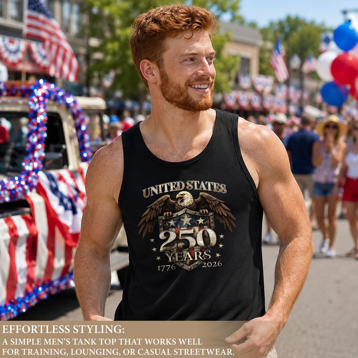 United States 1776-2026 Men Tank Top Patriotic 250 Years Bald Eagle American Flag Shield Shirt