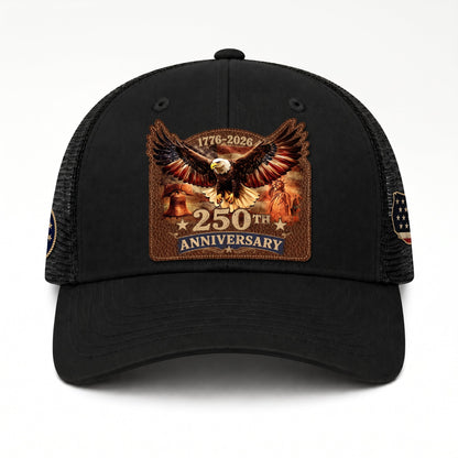 1776-2026 USA Heritage Leather Patch Trucker Cap Patriotic Eagle & Liberty Bell Hat