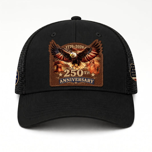 1776-2026 USA Heritage Leather Patch Trucker Cap Patriotic Eagle & Liberty Bell Hat