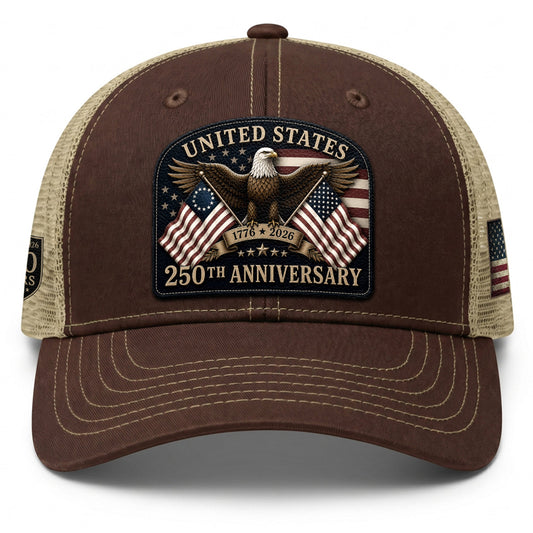 Leather Patch Hat United States 250th Anniversary Patriotic Mesh Back Summer Cap