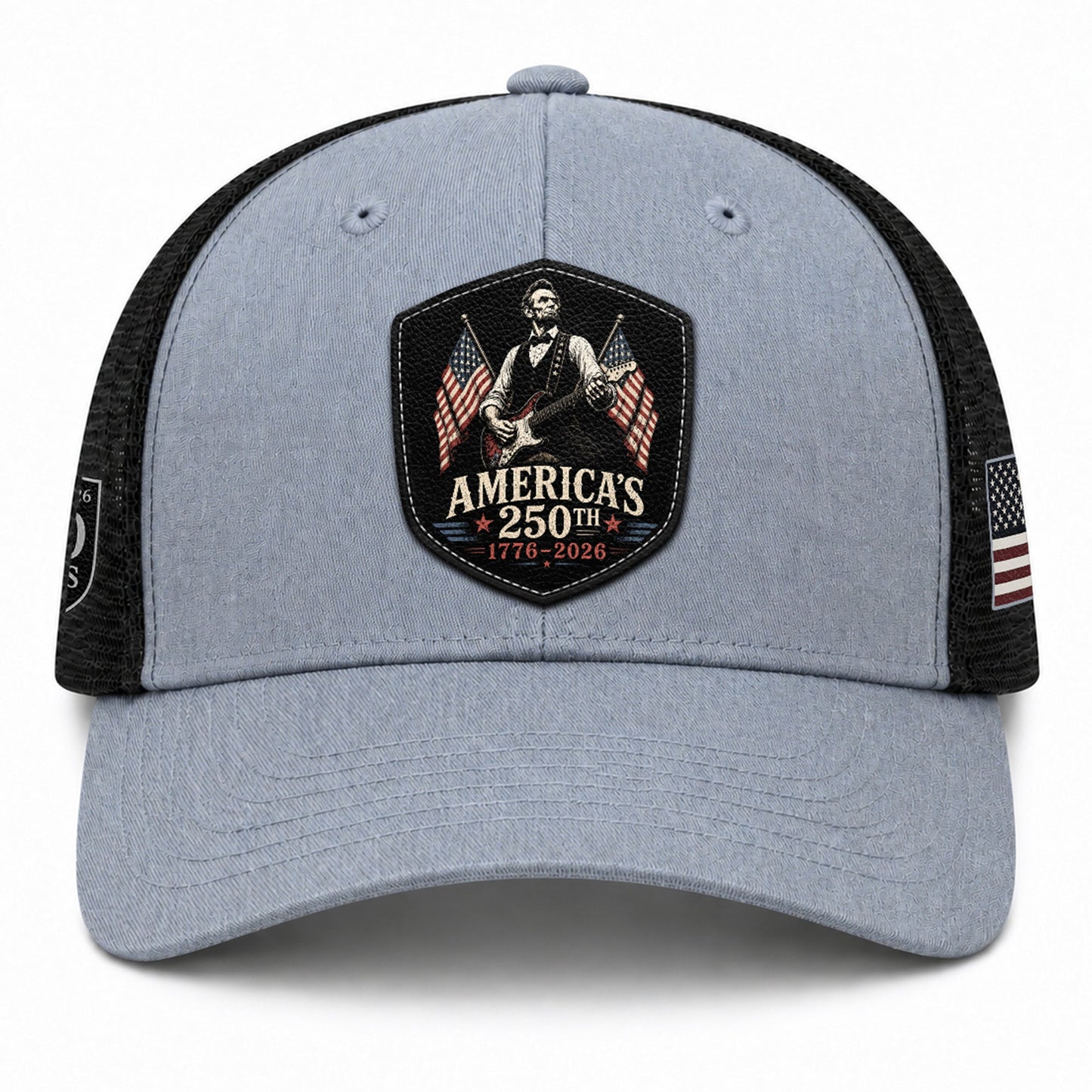 Leather Patch Hat Abraham Lincoln Guitar Flag Cap Patriotic 1776-2026 Anniversary Gift
