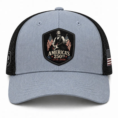 Leather Patch Hat Abraham Lincoln Guitar Flag Cap Patriotic 1776-2026 Anniversary Gift