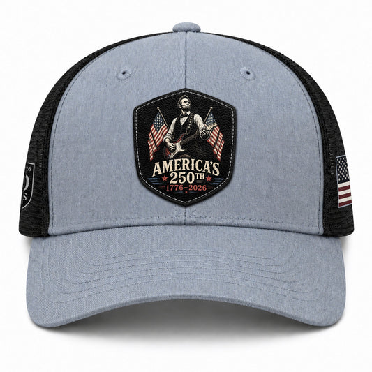 Leather Patch Hat Abraham Lincoln Guitar Flag Cap Patriotic 1776-2026 Anniversary Gift