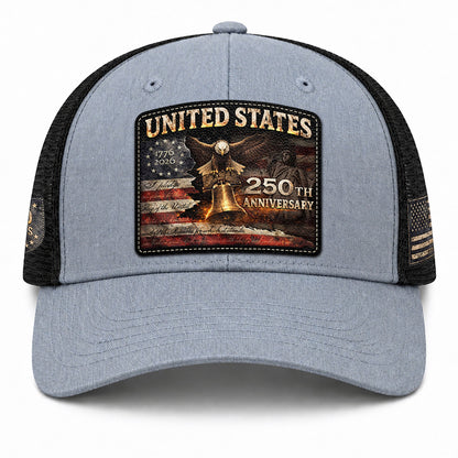 United States 250th Anniversary Leather Patch Hat Patriotic Eagle Bell Mesh Cap