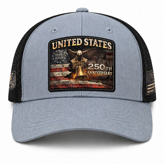 United States 250th Anniversary Leather Patch Hat Patriotic Eagle Bell Mesh Cap