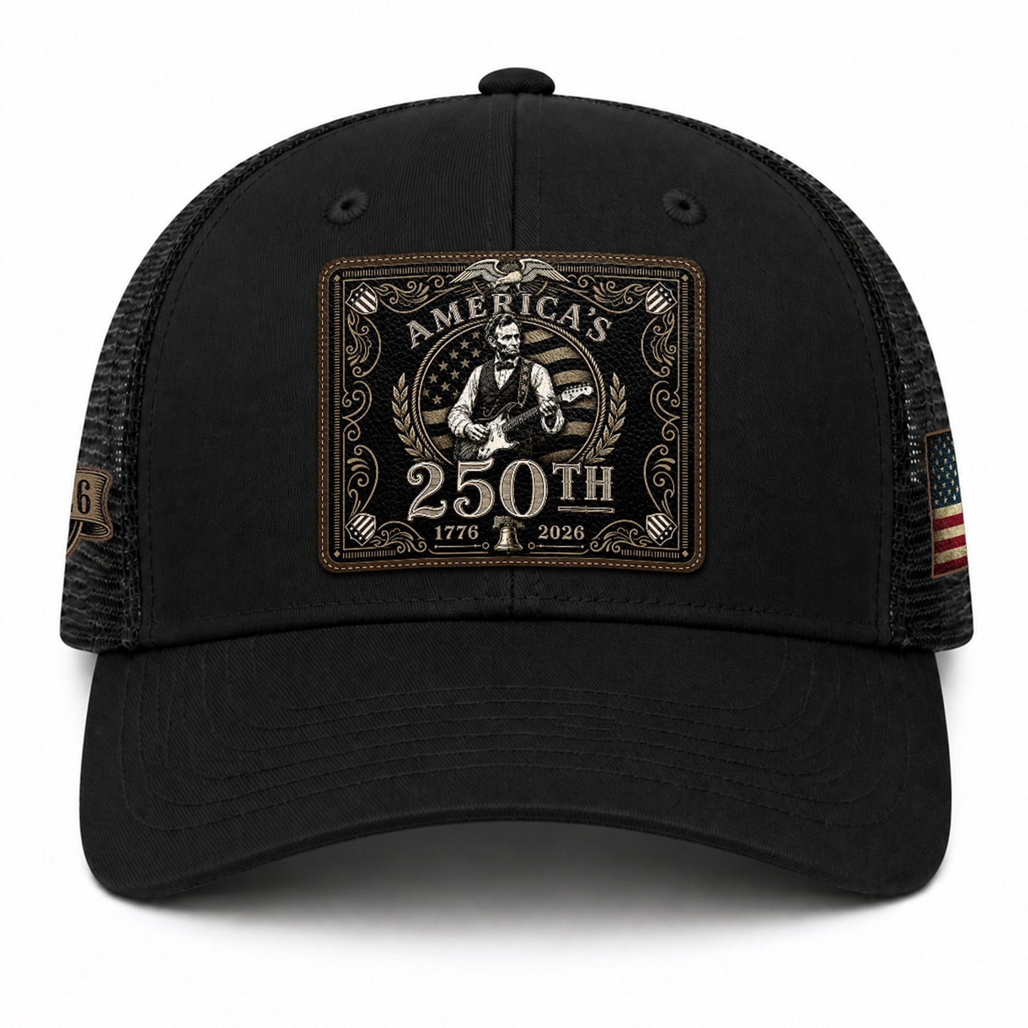 Lincoln Leather Patch Hat America's 250th Anniversary 1776-2026 Patriotic Trucker Cap